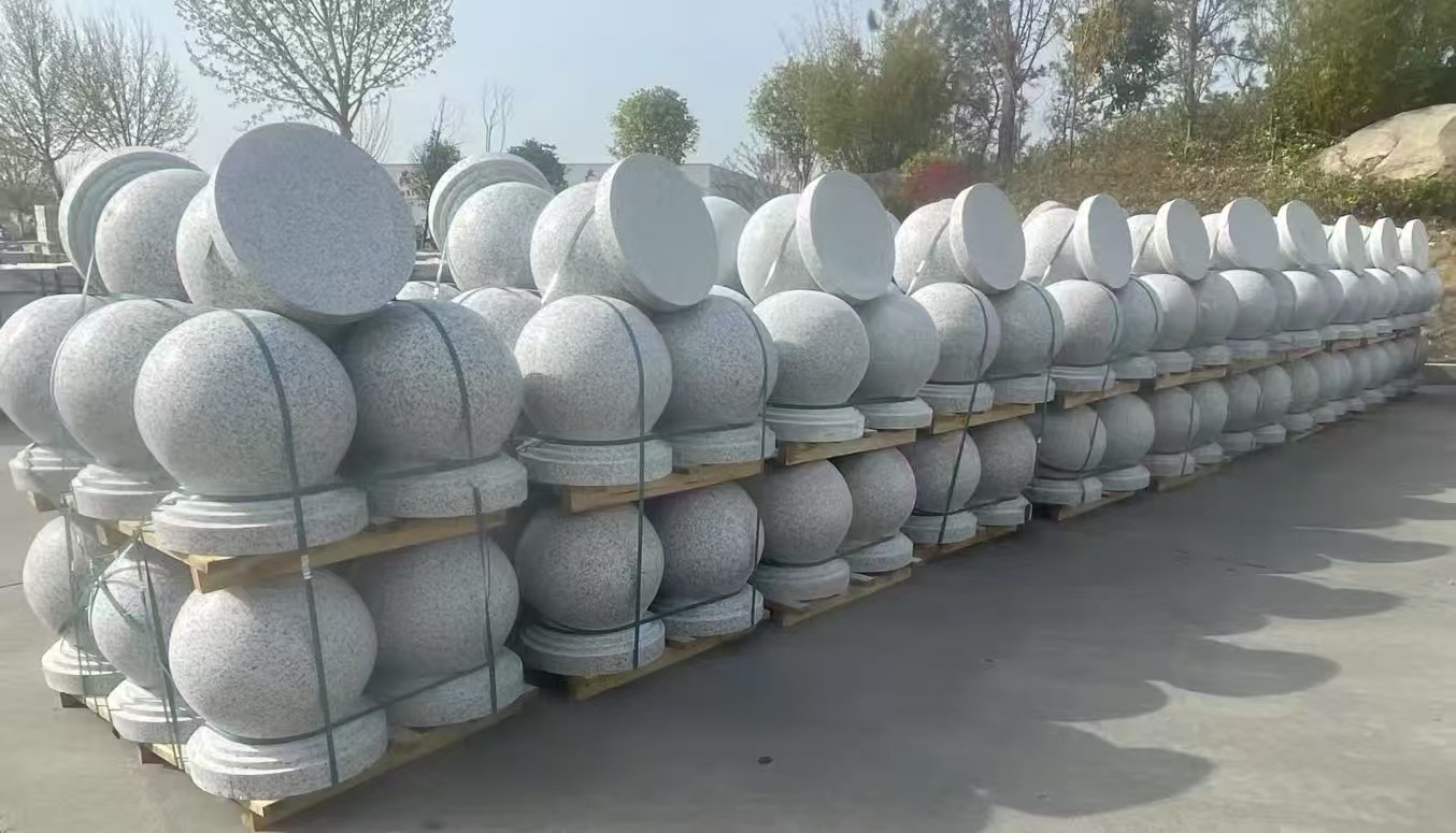 安顺 白麻花岗岩石材圆球，石球，挡车球，隔离球，景观石球，风水球等