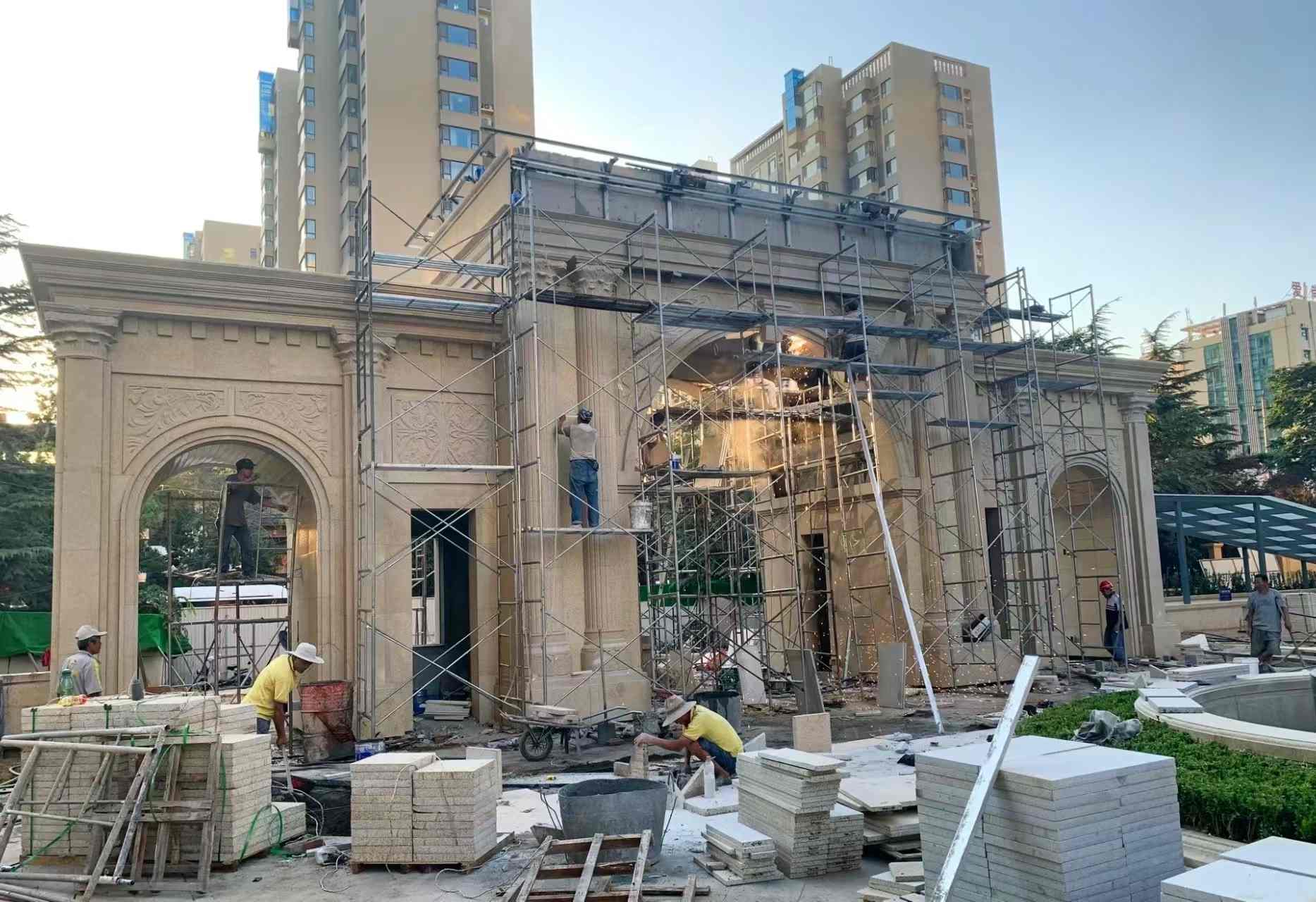 安顺 黄金麻荔枝面花岗岩小区门楼外墙干挂