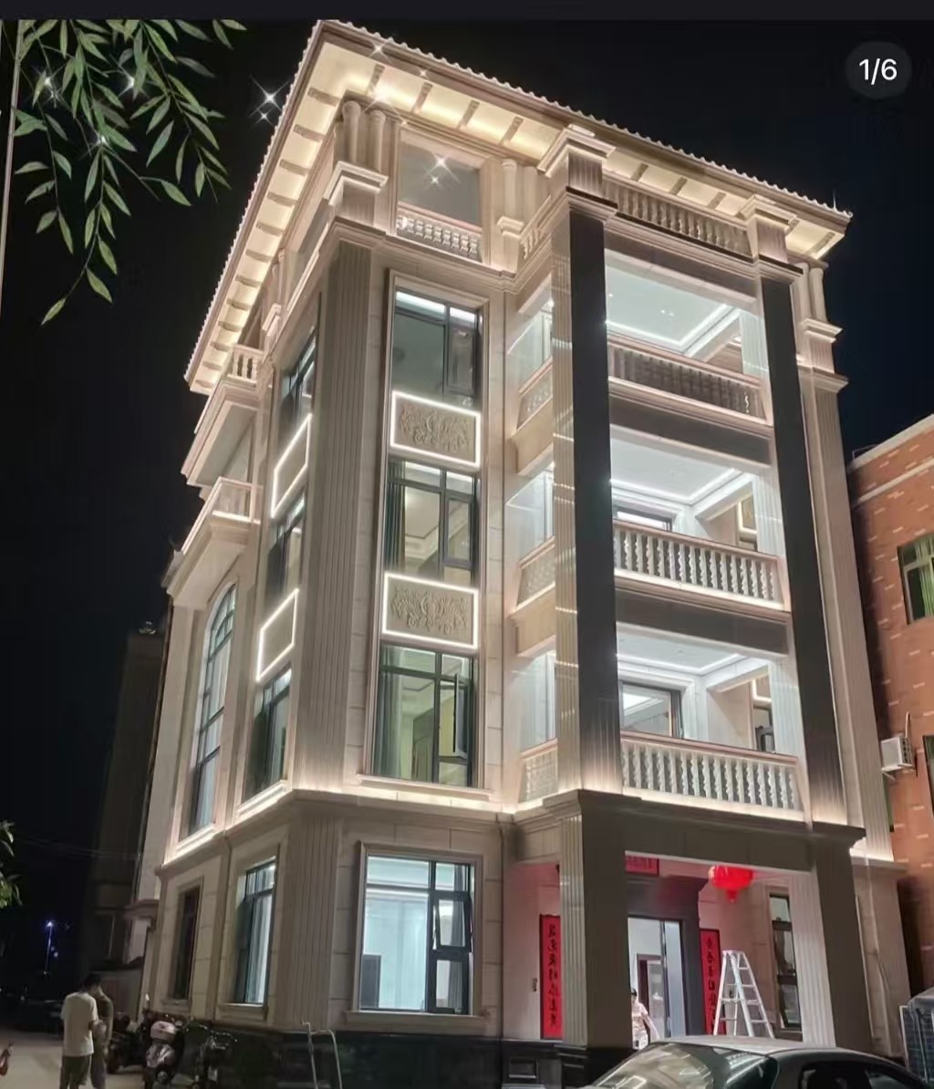 安顺 芝麻白花岗岩别墅外墙夜间效果