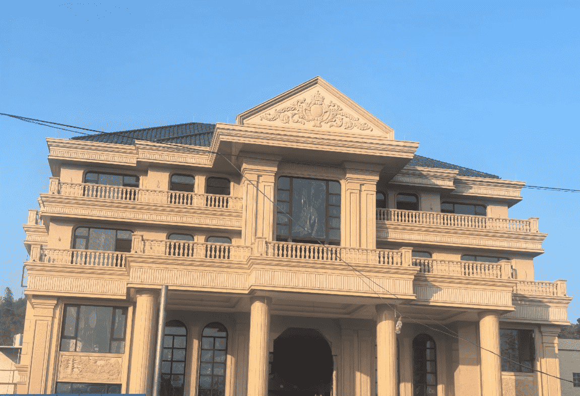 安顺黄金麻别墅外墙干挂石材效果示例